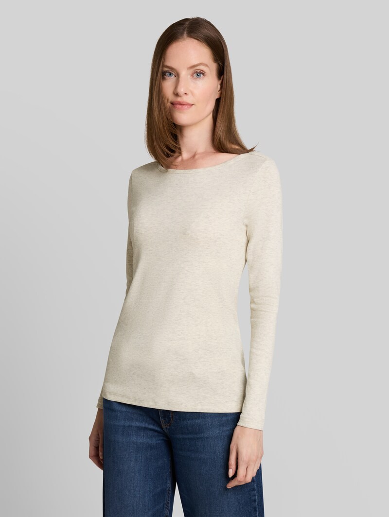 Tom Tailor Slim Fit Langarmshirt mit U-Boot-Ausschnitt - Whisper Offwhite Melange Tom Tailor Slim Fit Langarmshirt mit U-Boot-Ausschnitt - Whisper Offwhite Melange