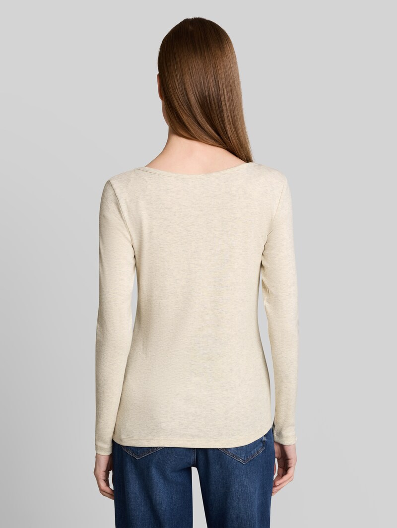 Tom Tailor Slim Fit Langarmshirt mit U-Boot-Ausschnitt - Whisper Offwhite Melange