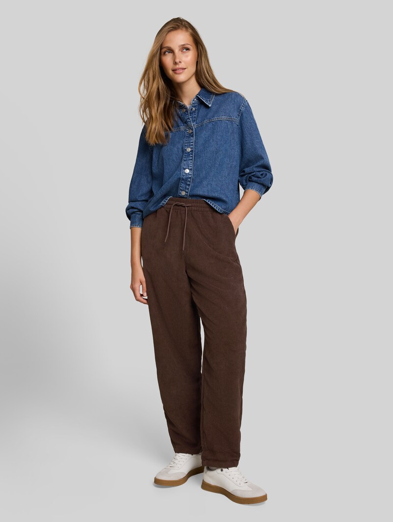 Tom Tailor Barrel Cordhose mit Kordelzug - Cool Dark Brown