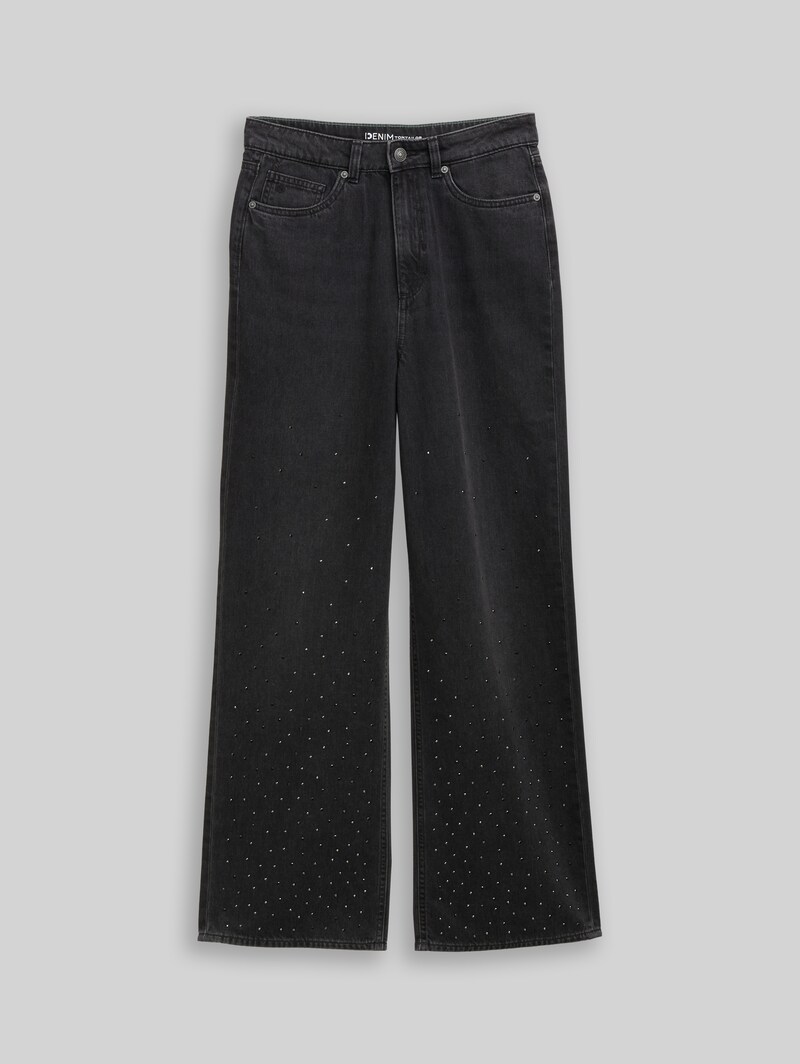 Tom Tailor TTLINOU WIDE Jeans mit Strasssteinen - Black Stone Wash Denim