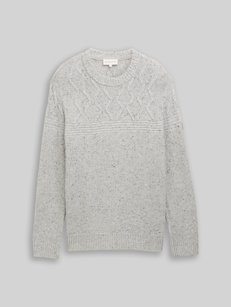 Tom Tailor Strickpullover mit Strukturmix - Grey Melange Multi Neps