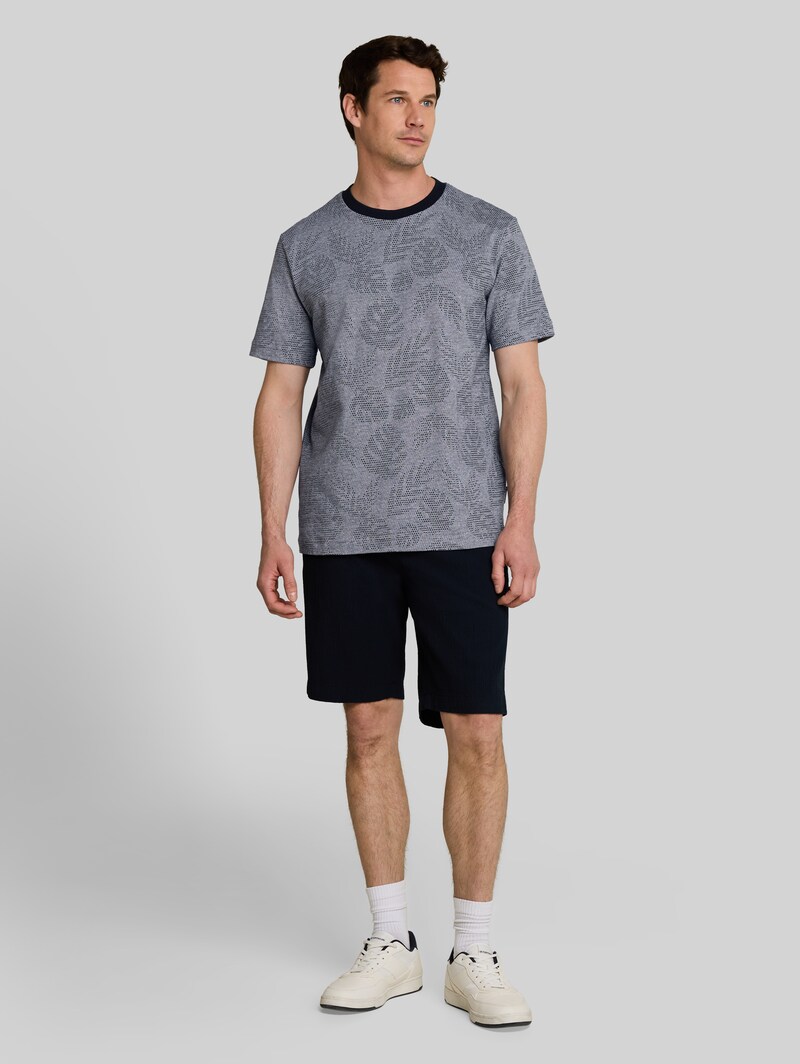 Tom Tailor Jacquard T-Shirt mit Muster - Navy Leaf Jacquard Design