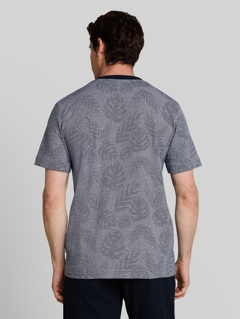 Tom Tailor Jacquard T-Shirt mit Muster - Navy Leaf Jacquard Design