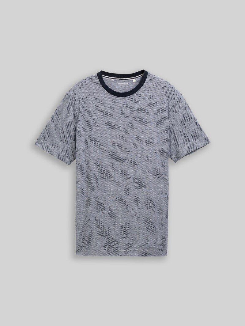 Tom Tailor Jacquard T-Shirt mit Muster - Navy Leaf Jacquard Design