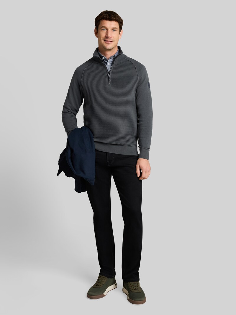 Tom Tailor Troyer Strickpullover aus Baumwolle - Darkest Olive