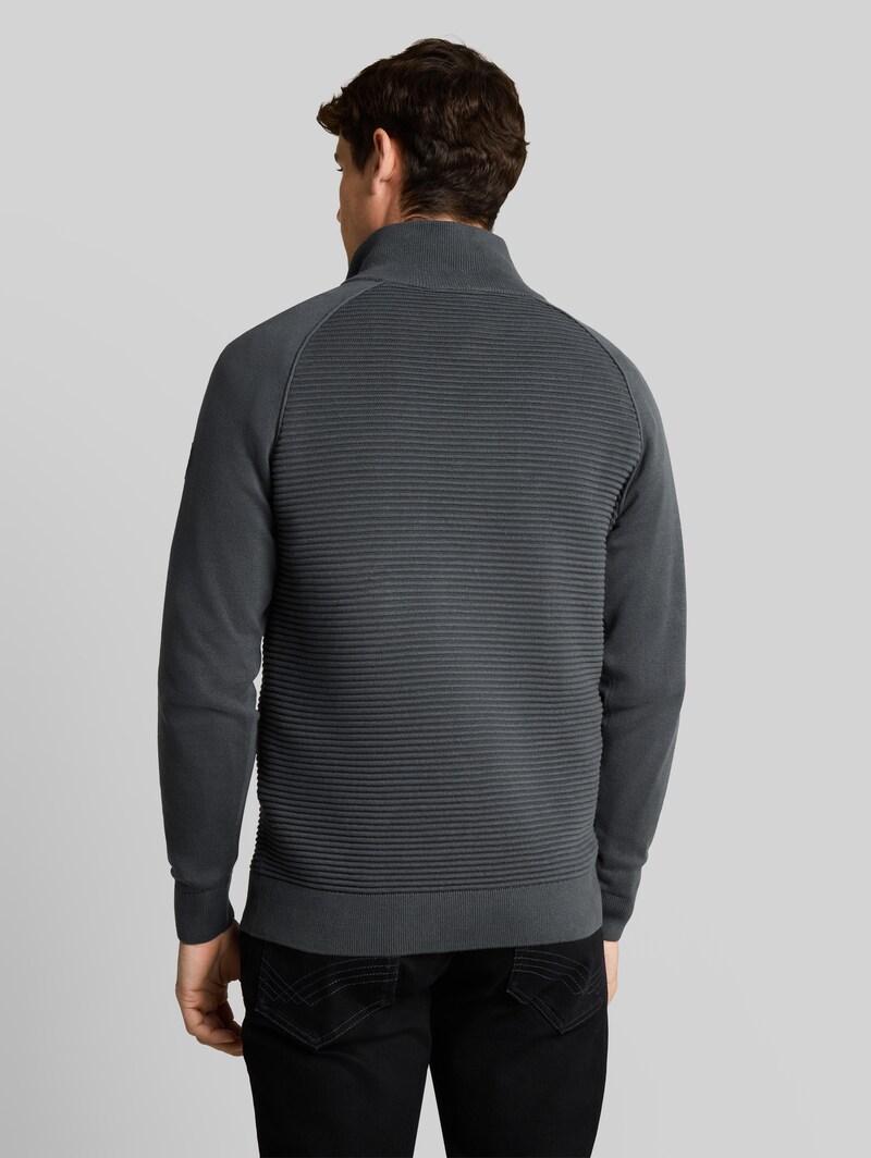 Tom Tailor Troyer Strickpullover aus Baumwolle - Darkest Olive