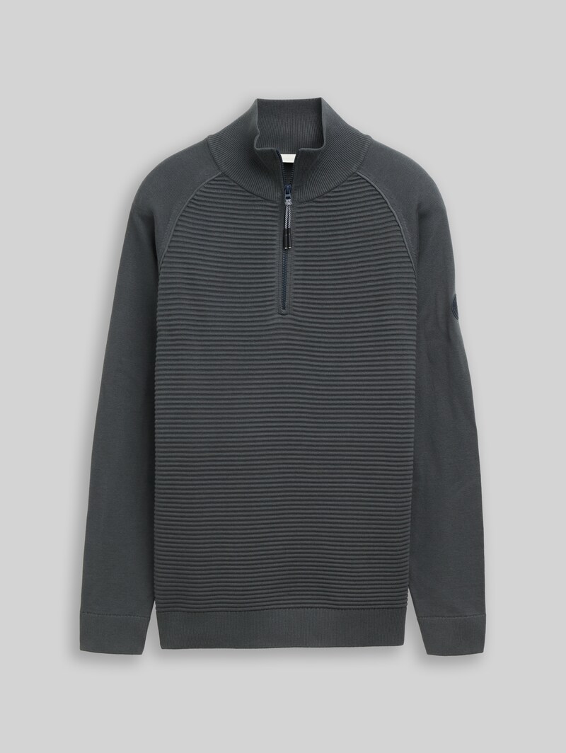 Tom Tailor Troyer Strickpullover aus Baumwolle - Darkest Olive