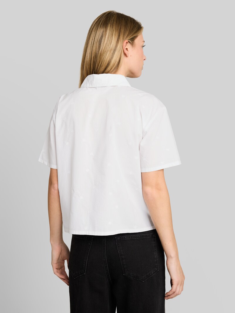 Tom Tailor Boxy Fit Hemdbluse mit Stickereien - White Tonal Daisy Embroidery