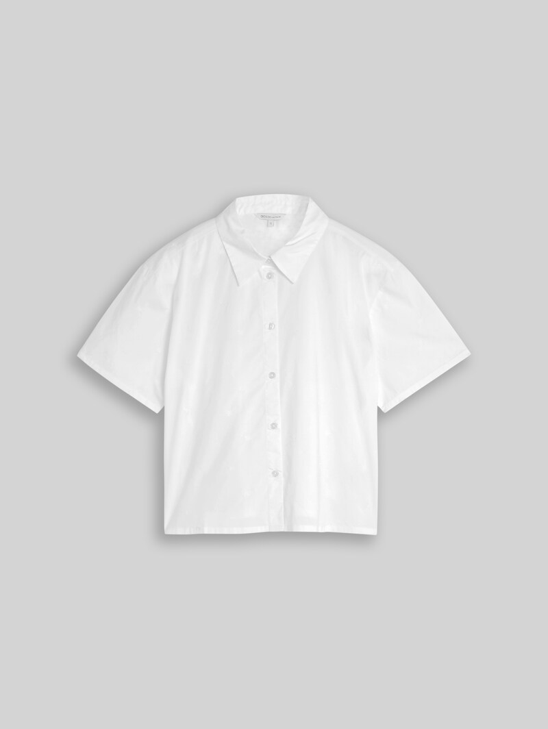 Tom Tailor Boxy Fit Hemdbluse mit Stickereien - White Tonal Daisy Embroidery