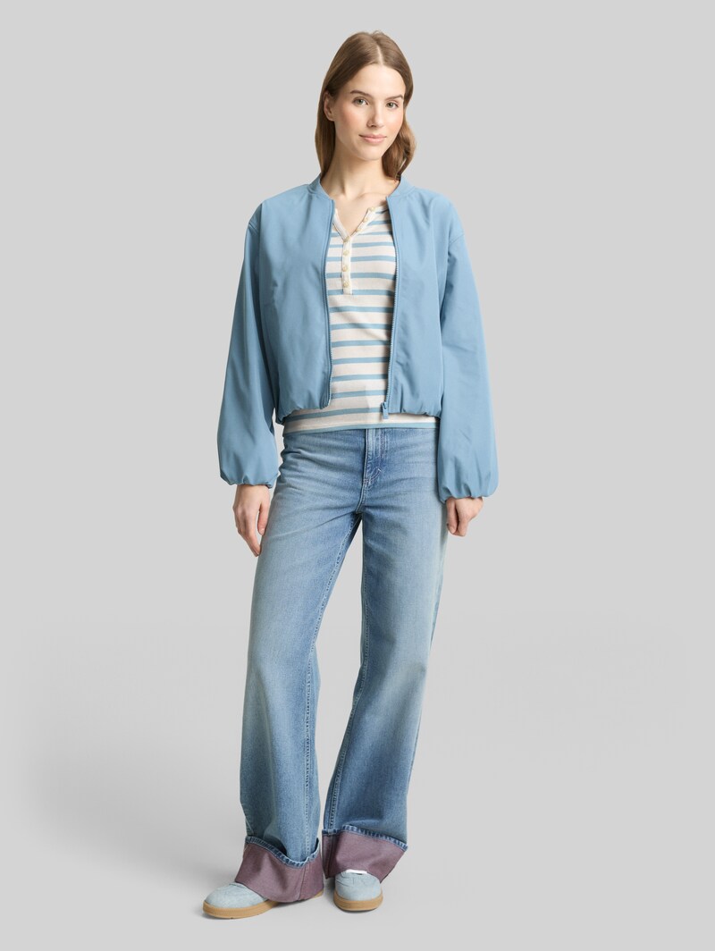 Tom Tailor Slim Fit Henley Langarmshirt - Calm Blue White Stripe
