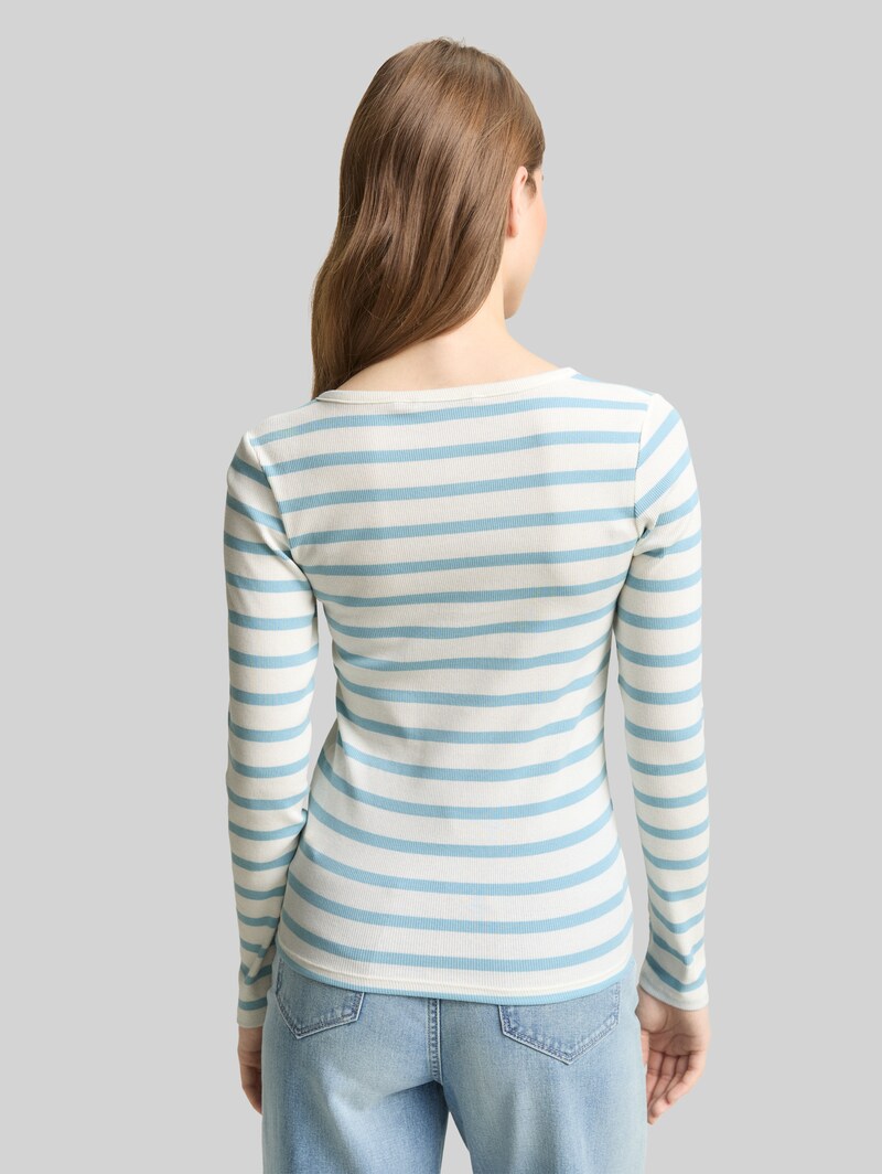 Tom Tailor Slim Fit Henley Langarmshirt - Calm Blue White Stripe