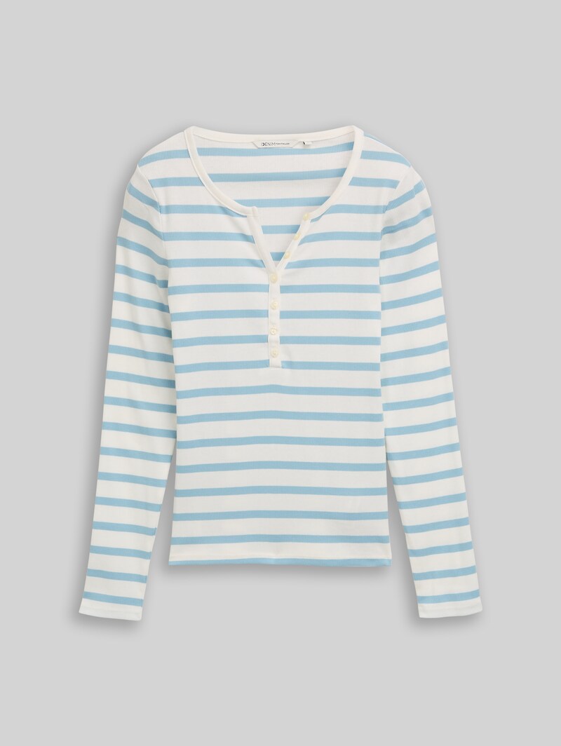 Tom Tailor Slim Fit Henley Langarmshirt - Calm Blue White Stripe