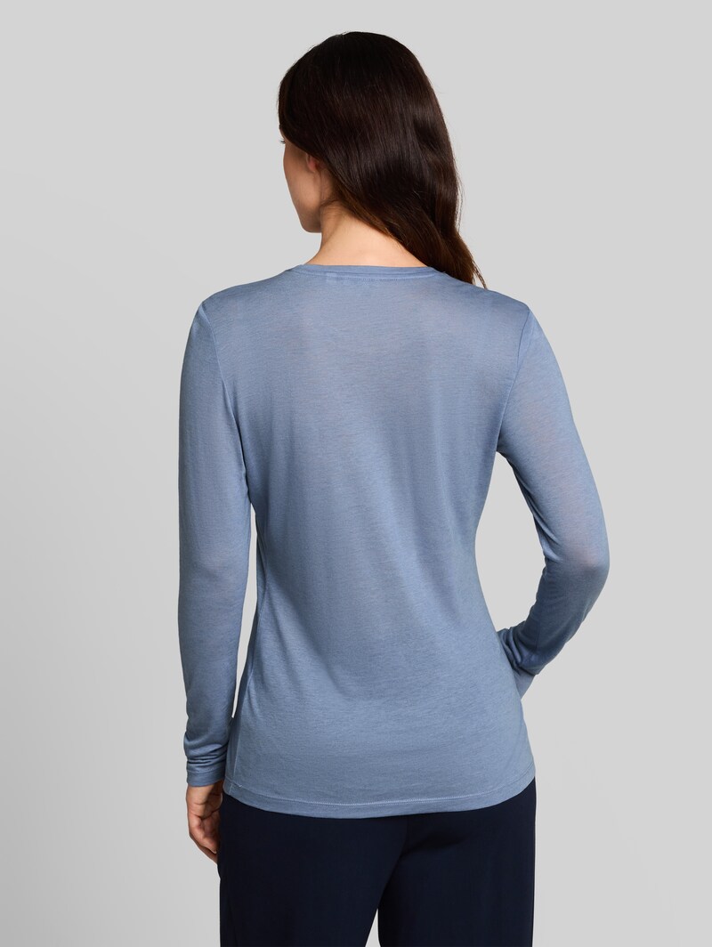 Tom Tailor Slim Fit Langarmshirt mit Wollanteil - Fern Blue Melange