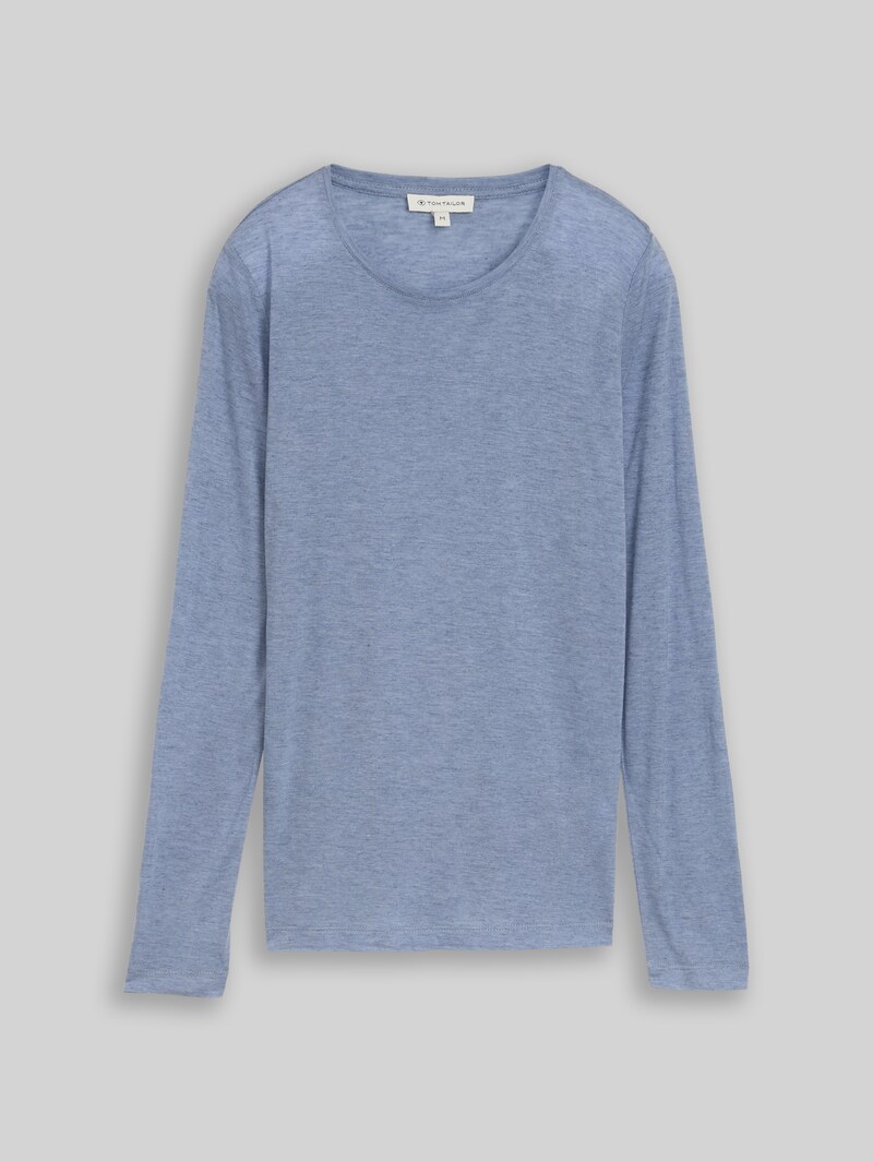 Tom Tailor Slim Fit Langarmshirt mit Wollanteil - Fern Blue Melange