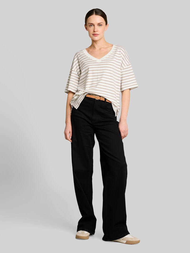 Tom Tailor Oversize T-Shirt mit Streifenmuster - White Beige Irregular Stripe