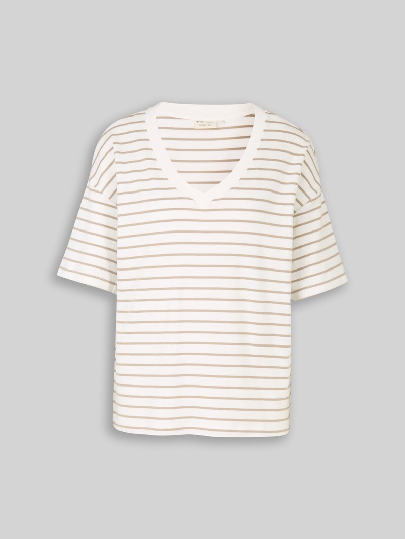 Tom Tailor Oversize T-Shirt mit Streifenmuster - White Beige Irregular Stripe