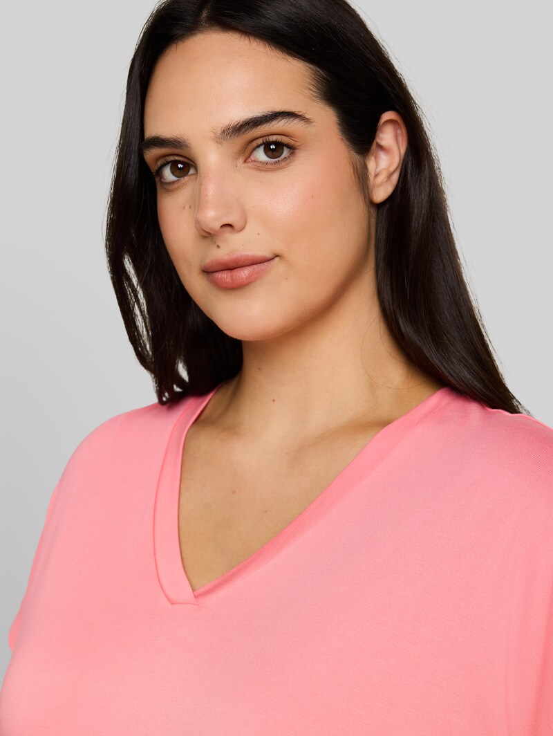 Tom Tailor Plus Size - T-Shirt mit V-Ausschnitt - Soft Fuchsia Pink