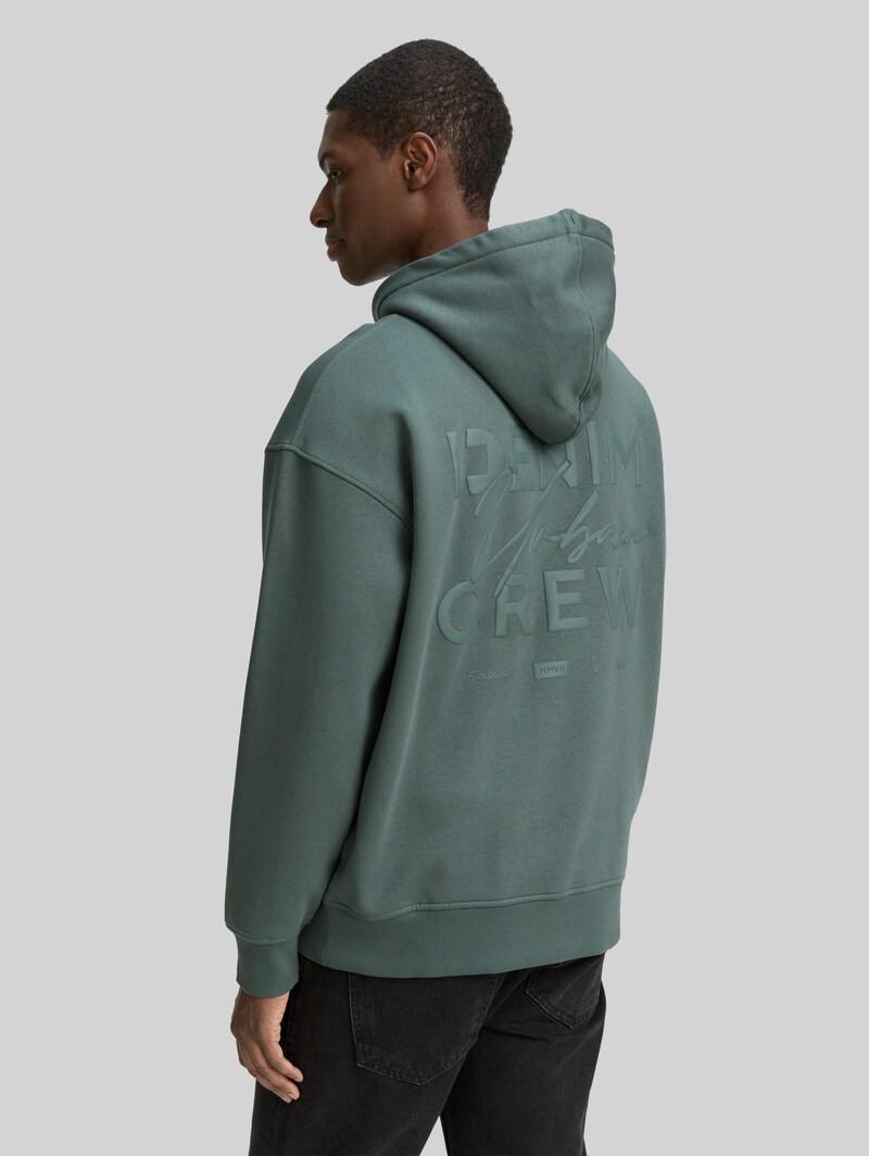Tom Tailor Relaxed Fit Hoodie Sweatshirt mit Rückenprint - Washed Jasper Green