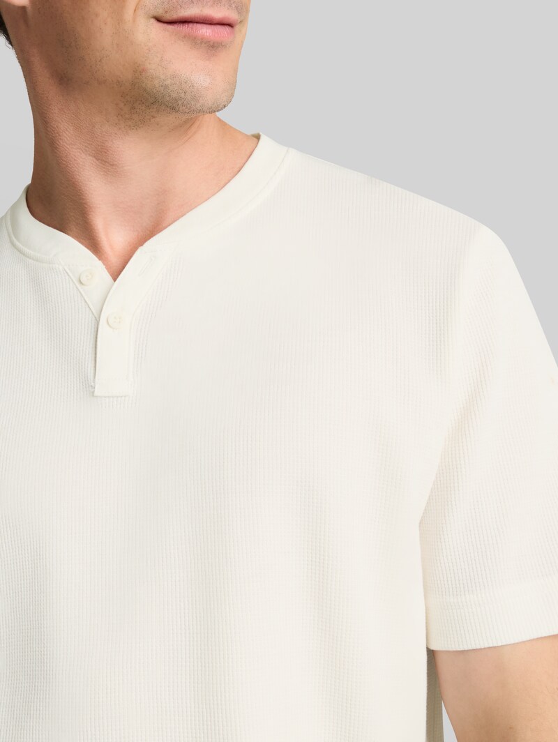 Tom Tailor Henley T-Shirt mit Waffelstruktur - Gardenia White