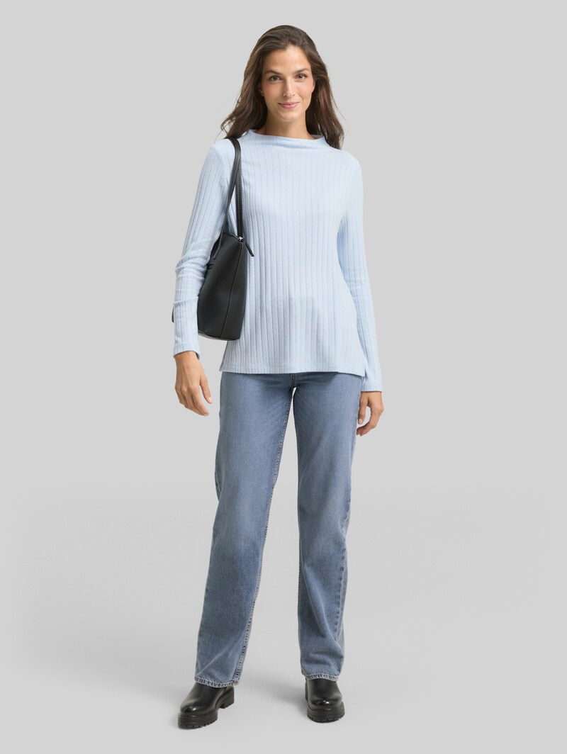 Tom Tailor Cosy Langarmshirt mit Stehkragen - Light Fjord Blue Melange