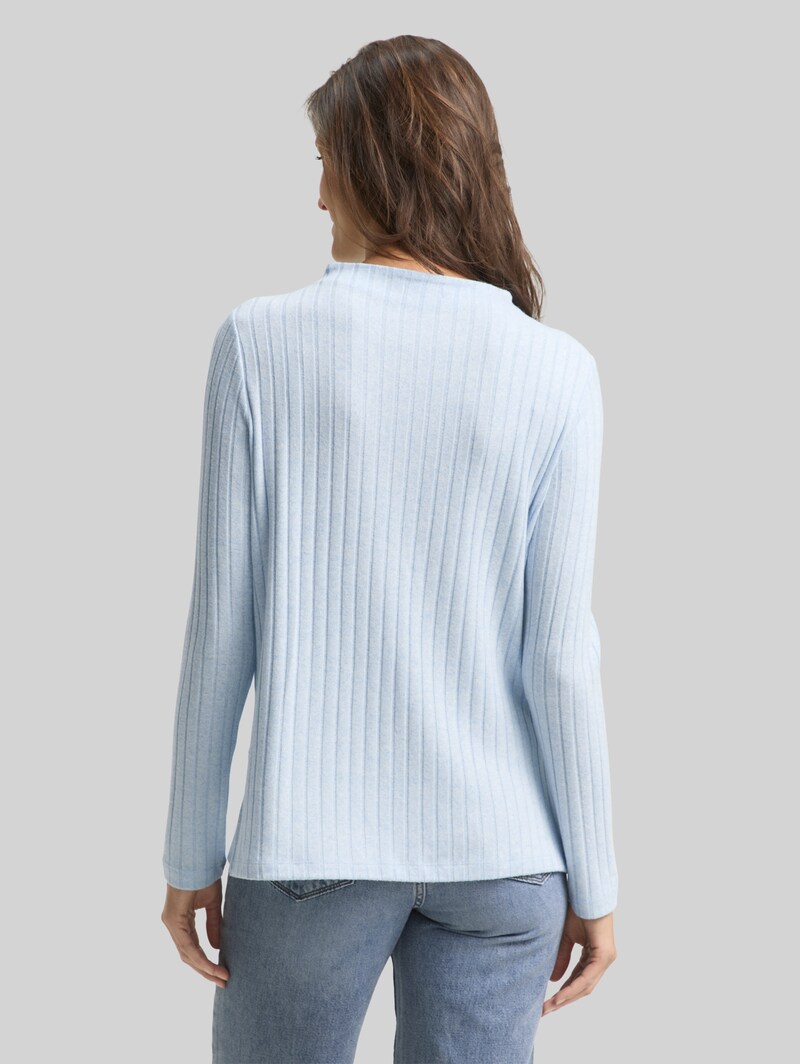 Tom Tailor Cosy Langarmshirt mit Stehkragen - Light Fjord Blue Melange
