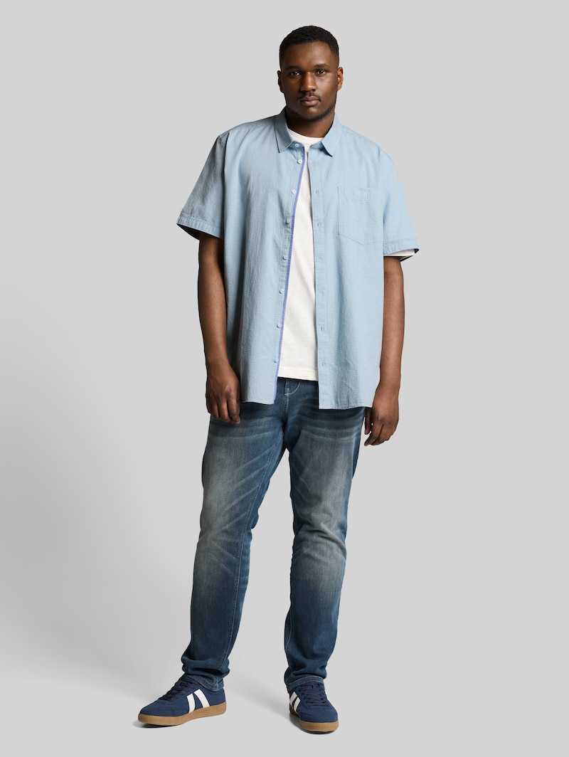 Tom Tailor Plus Size - Regular Fit Kurzarmhemd aus Baumwolle - Light Blue Dot Structure