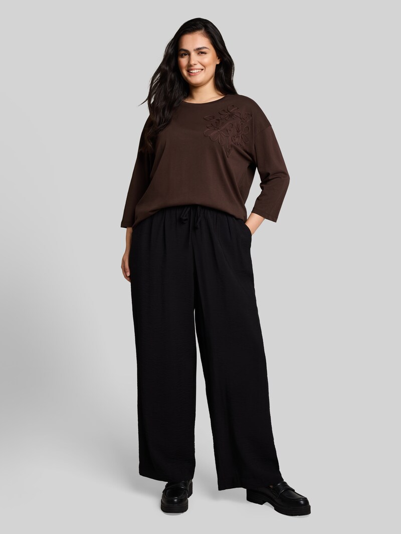 Tom Tailor Plus Size - Loose Fit T-Shirt mit Blumen-Applikation - Java Dark Brown