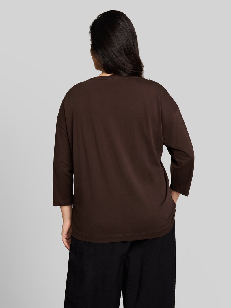 Tom Tailor Plus Size - Loose Fit T-Shirt mit Blumen-Applikation - Java Dark Brown