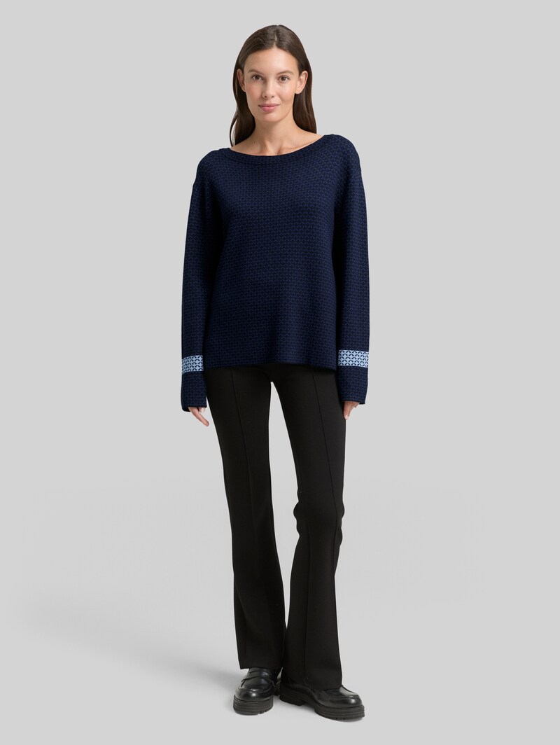 Tom Tailor Loose Fit Jacquard Strickpullover - Blue Mini Argyle