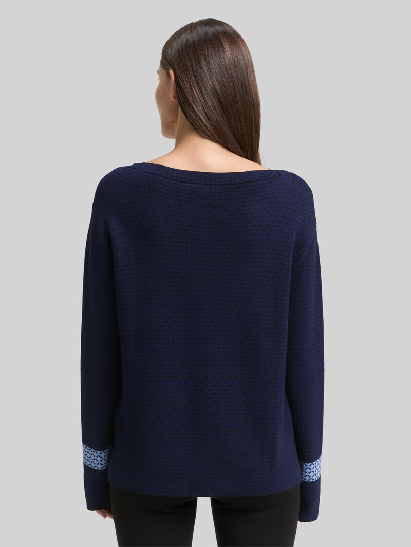 Tom Tailor Loose Fit Jacquard Strickpullover - Blue Mini Argyle