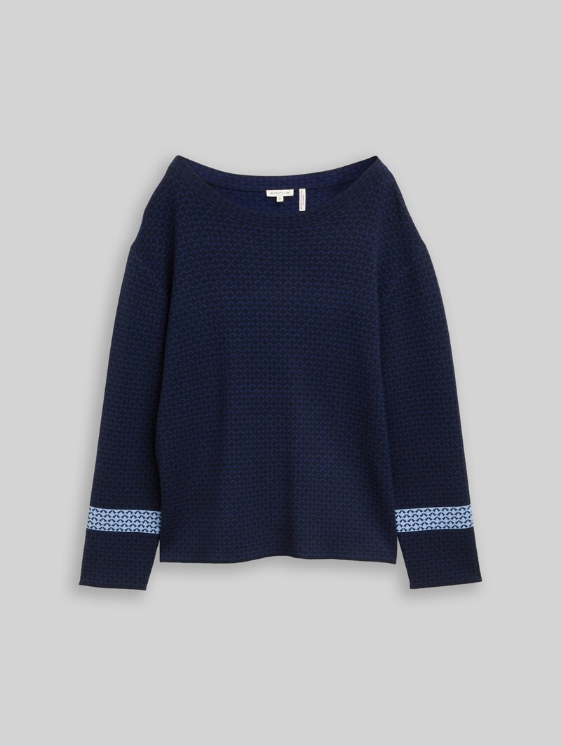 Tom Tailor Loose Fit Jacquard Strickpullover - Blue Mini Argyle