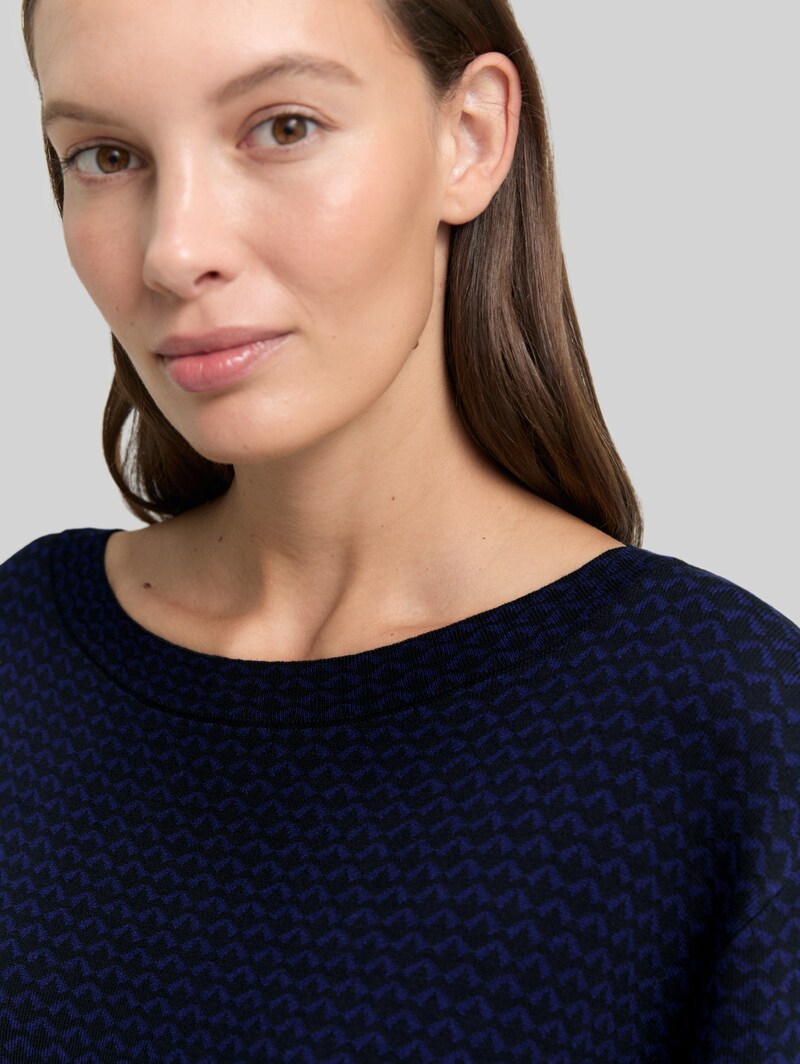 Tom Tailor Loose Fit Jacquard Strickpullover - Blue Mini Argyle
