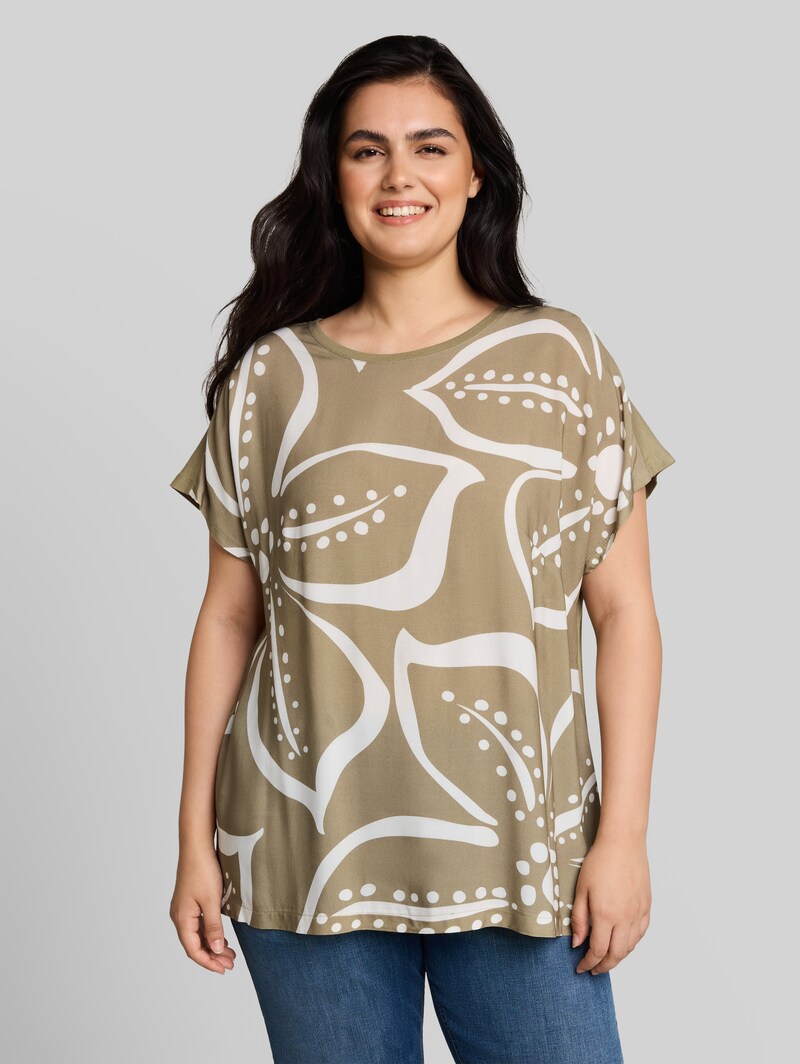 Tom Tailor Plus Size - T-Shirt im Material-Mix - Silver Olive Tom Tailor Plus Size - T-Shirt im Material-Mix - Silver Olive