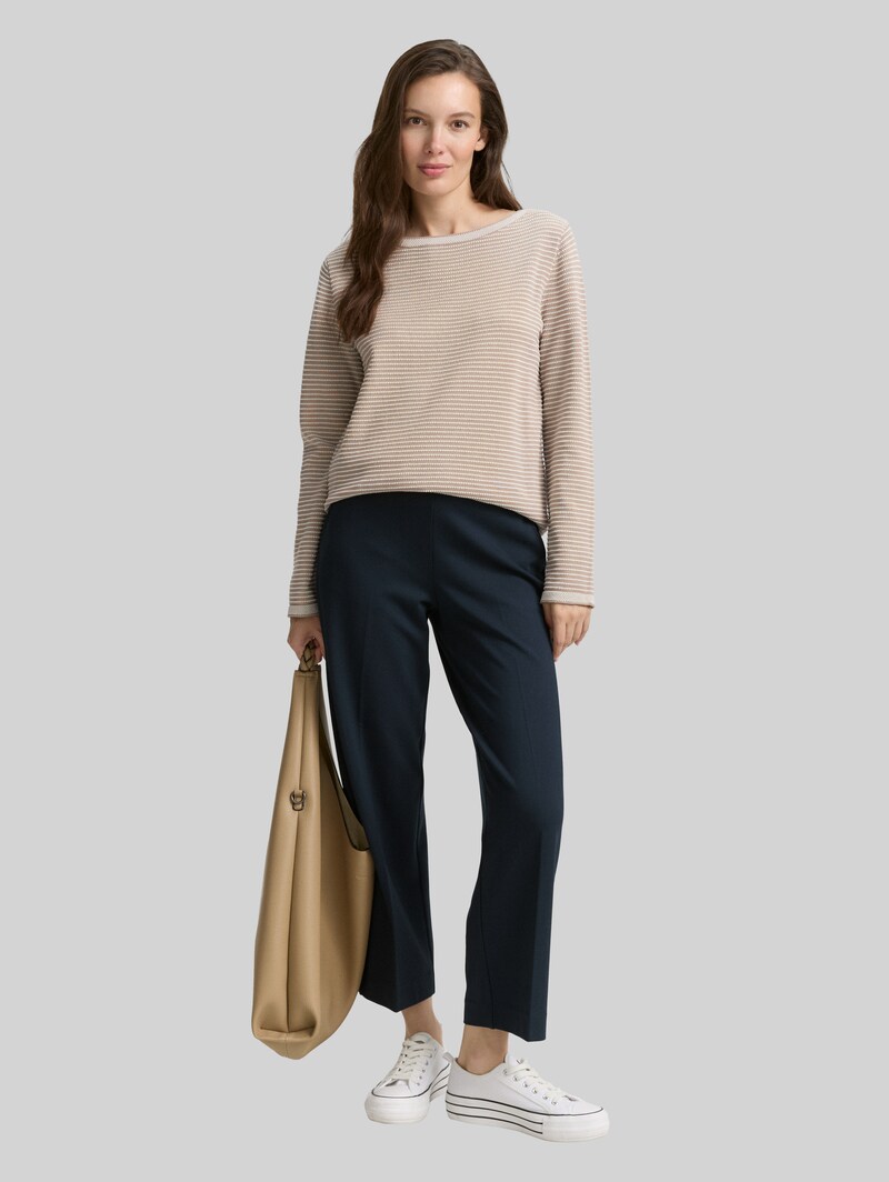 Tom Tailor Strickpullover mit Streifen - Soft Taupe Bubble Knit Stripe