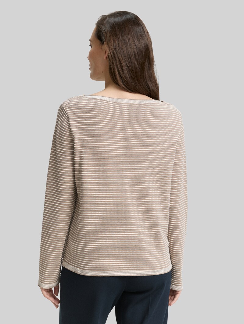 Tom Tailor Strickpullover mit Streifen - Soft Taupe Bubble Knit Stripe