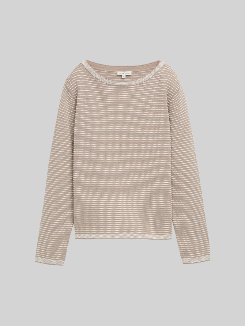 Tom Tailor Strickpullover mit Streifen - Soft Taupe Bubble Knit Stripe