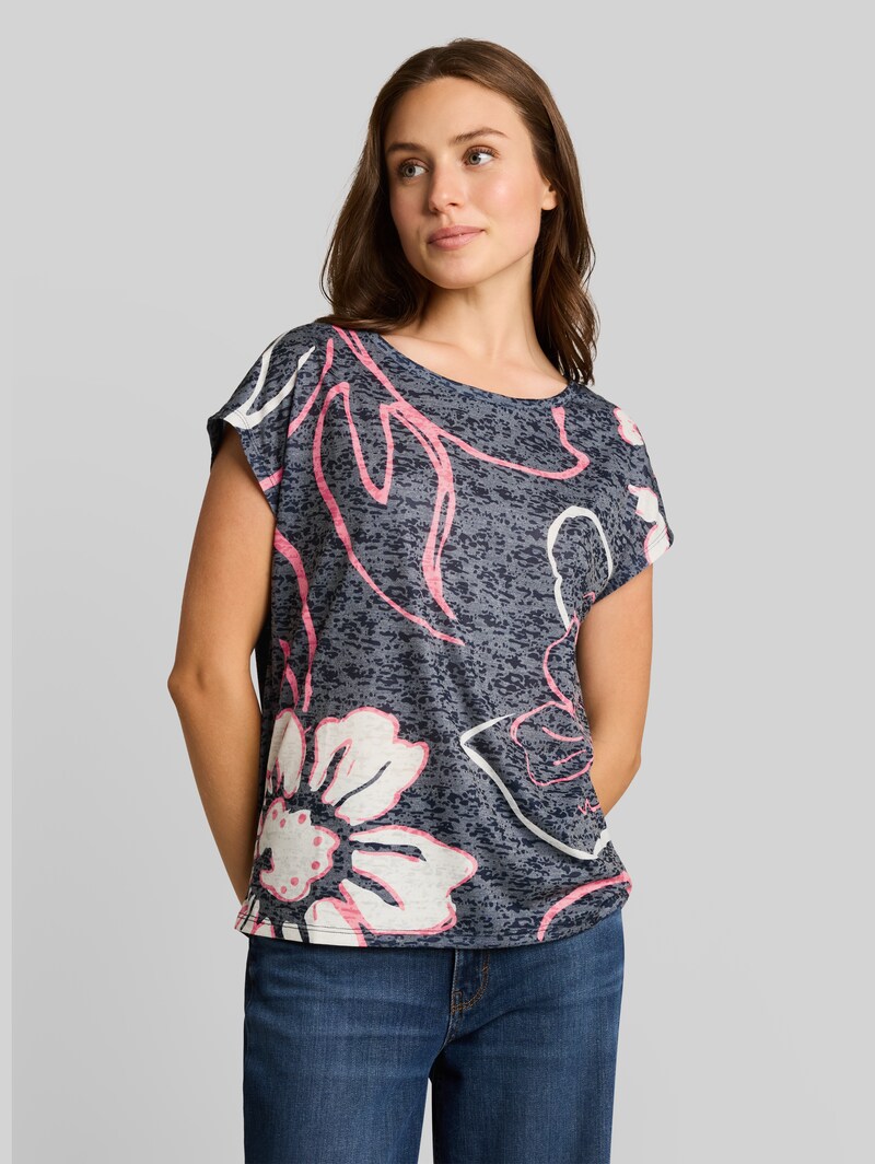 Tom Tailor T-Shirt mit Blumenmuster - Sky Captain Blue Tom Tailor T-Shirt mit Blumenmuster - Sky Captain Blue