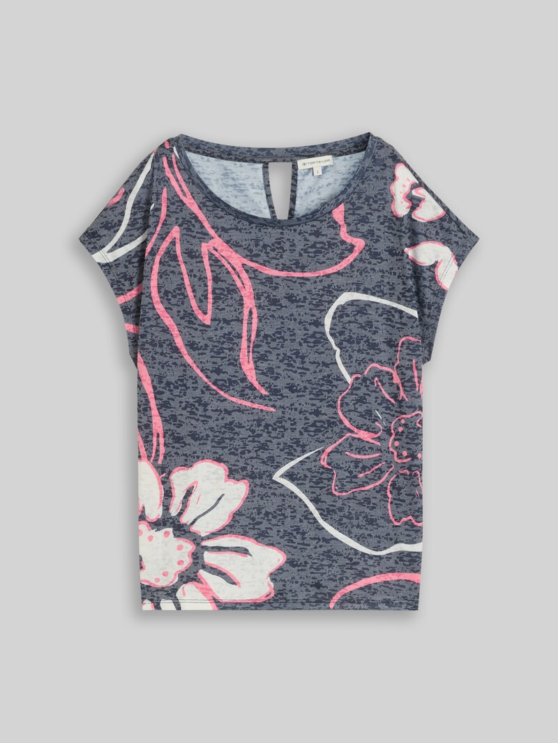 Tom Tailor T-Shirt mit Blumenmuster - Sky Captain Blue