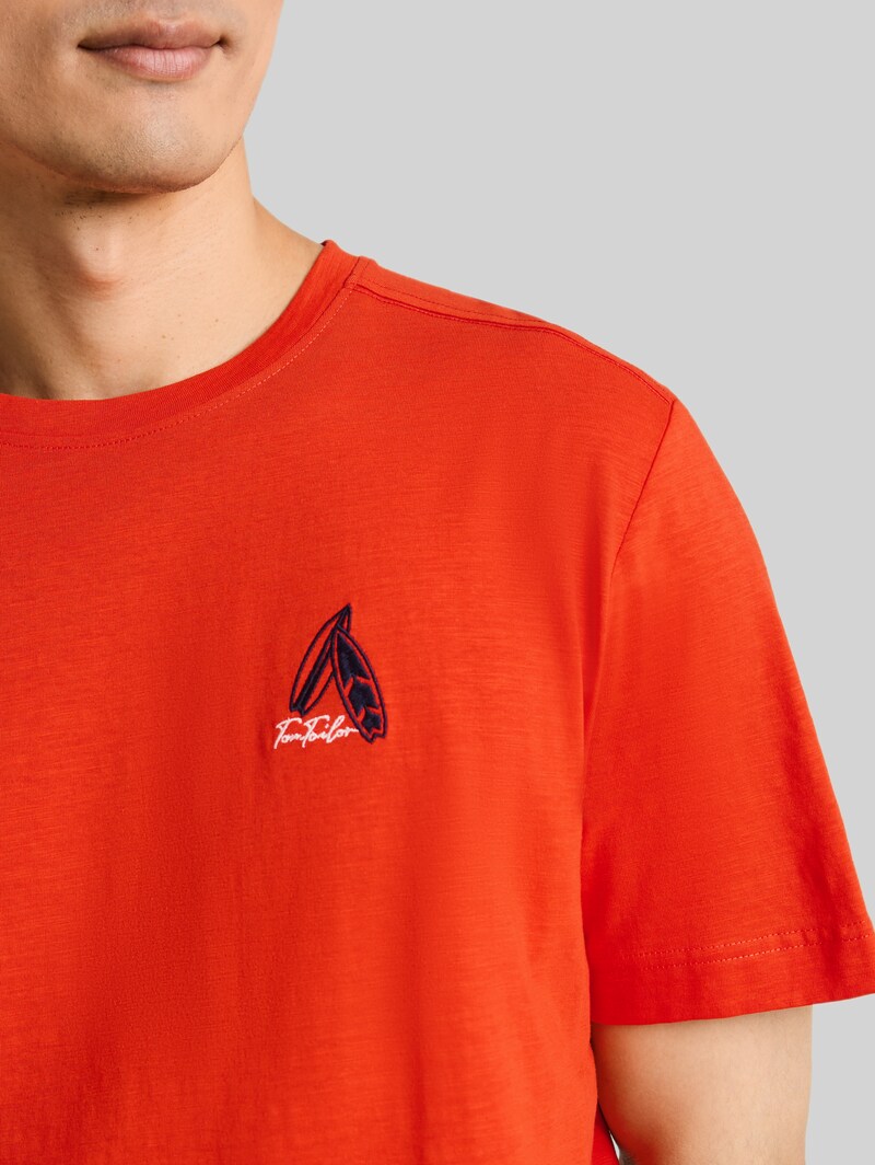 Tom Tailor T-Shirt mit Stickerei - Orange Red