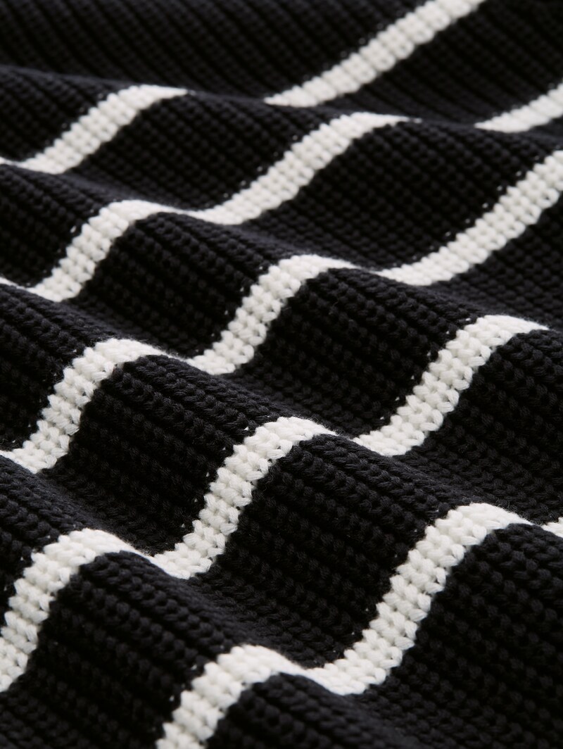Tom Tailor Strickpullover mit leichten Ballonärmeln - Placed Black White Stripe