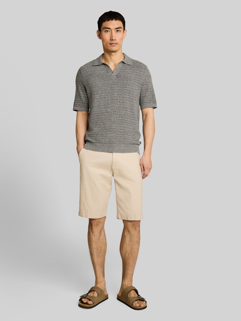 Tom Tailor Strick-Poloshirt mit Leinenanteil - Deep Leaf Green Melange