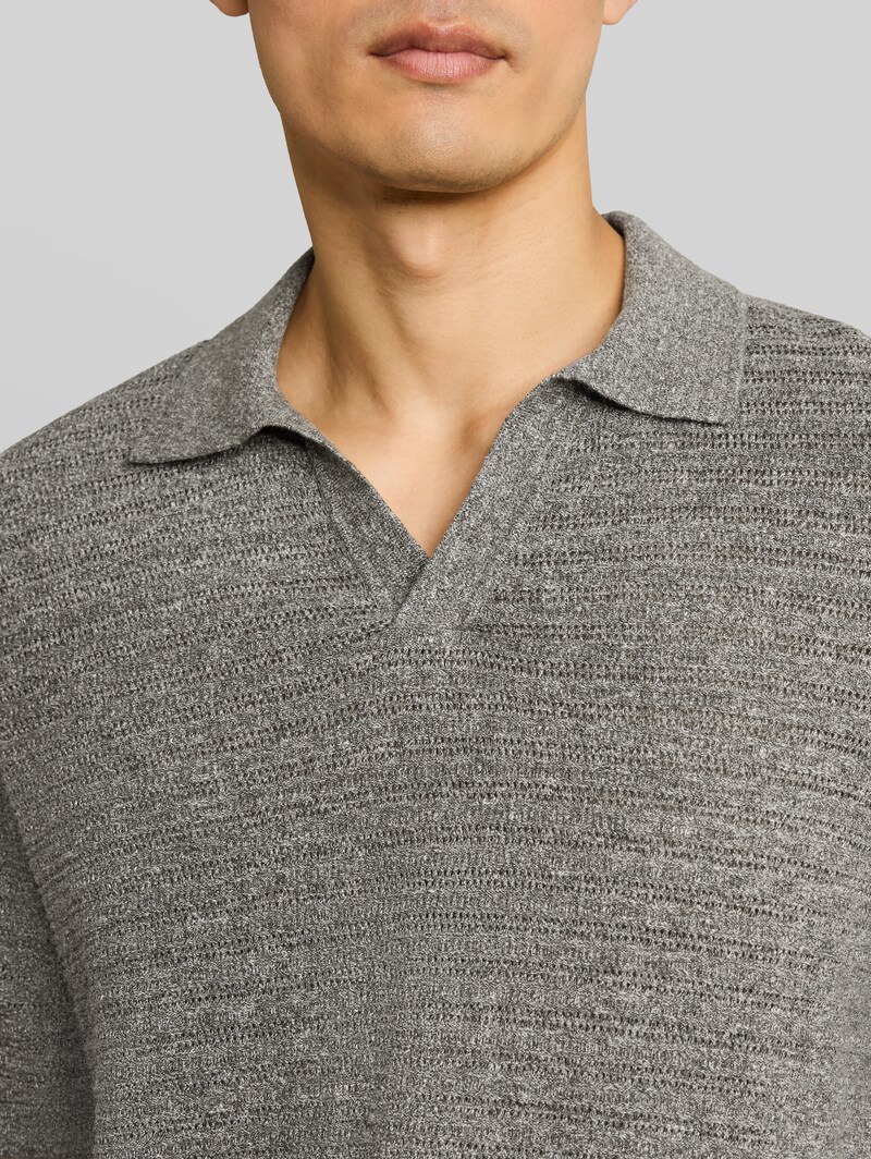 Tom Tailor Strick-Poloshirt mit Leinenanteil - Deep Leaf Green Melange