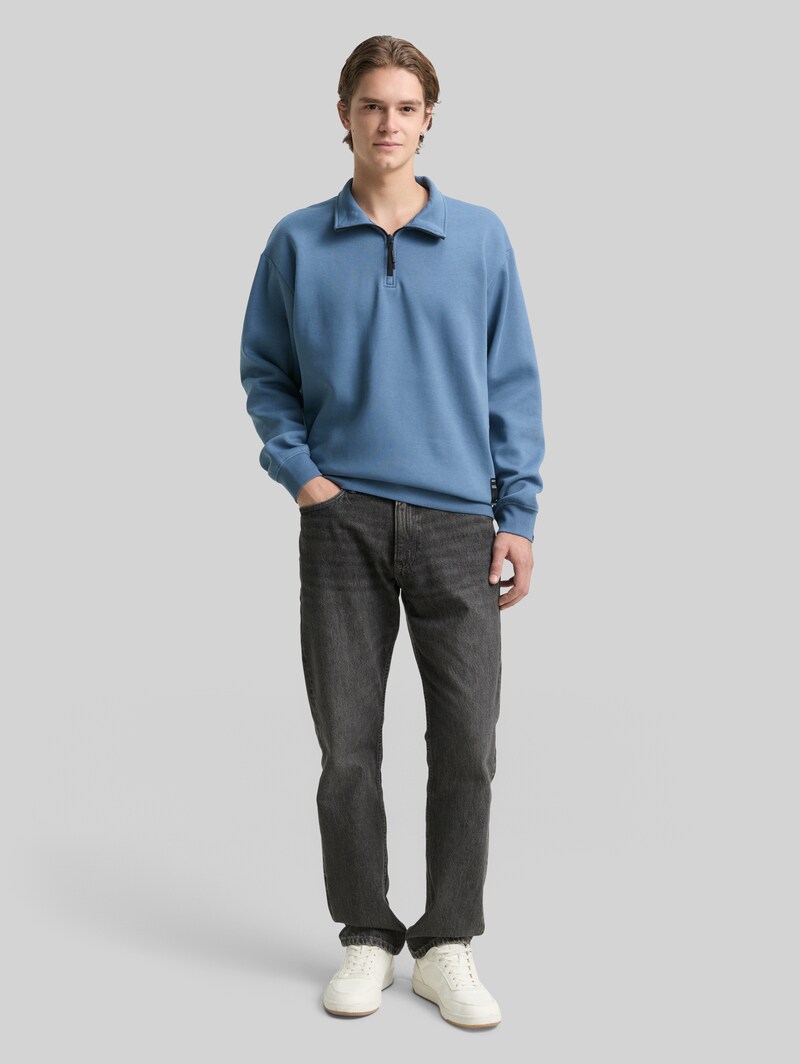 Tom Tailor Troyer Sweatshirt mit Logo-Badge - Dusty Denim Blue