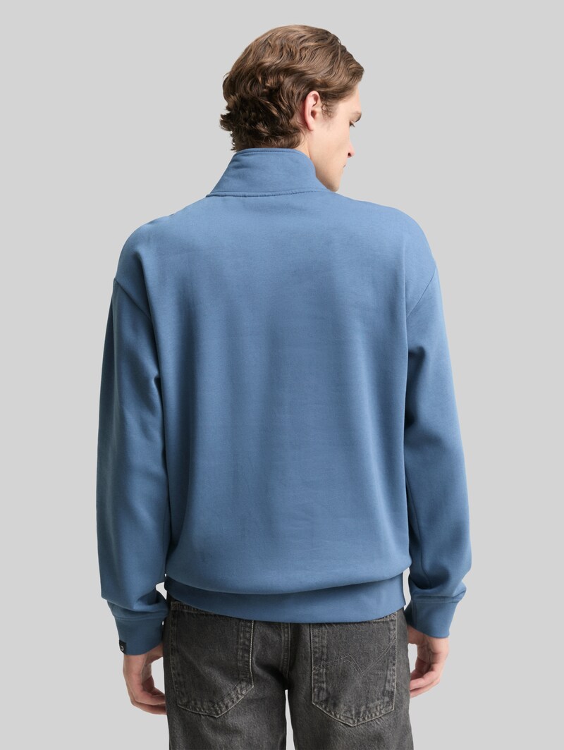 Tom Tailor Troyer Sweatshirt mit Logo-Badge - Dusty Denim Blue