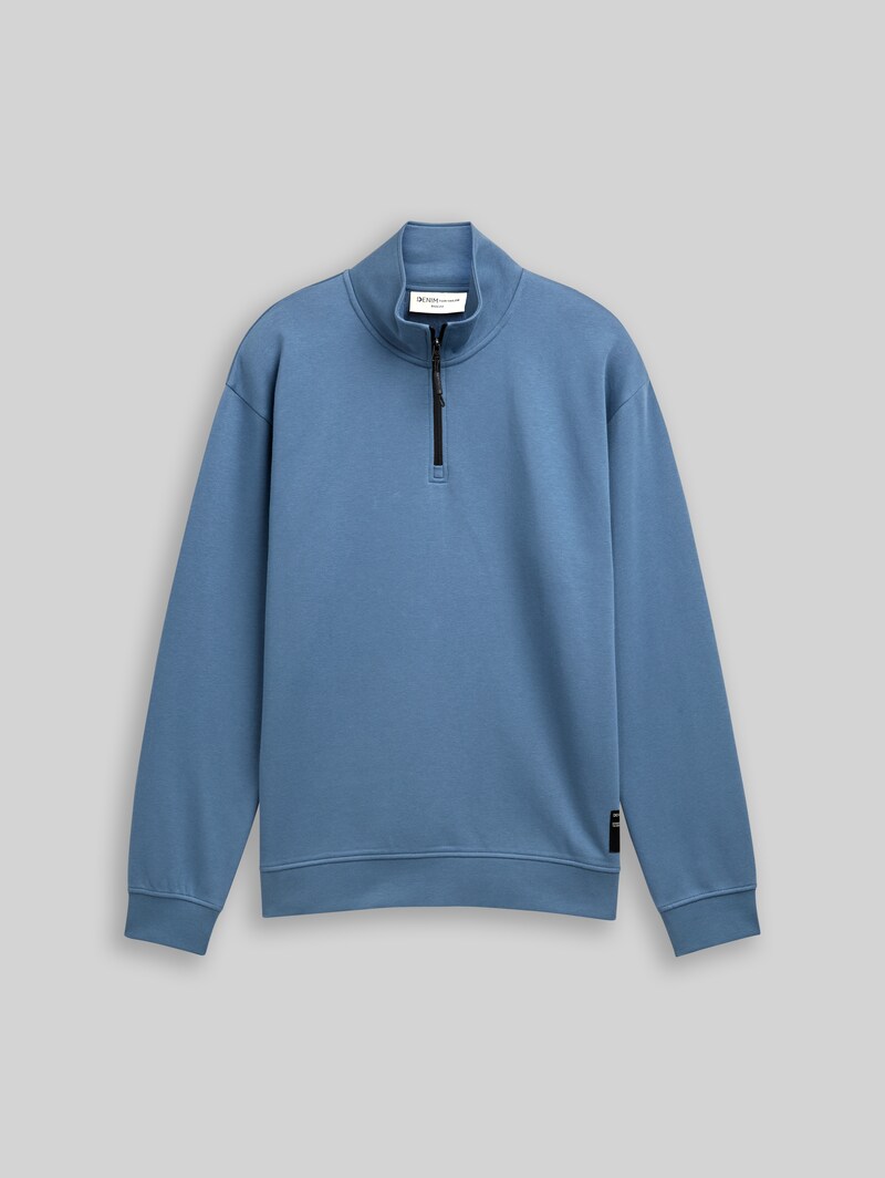 Tom Tailor Troyer Sweatshirt mit Logo-Badge - Dusty Denim Blue