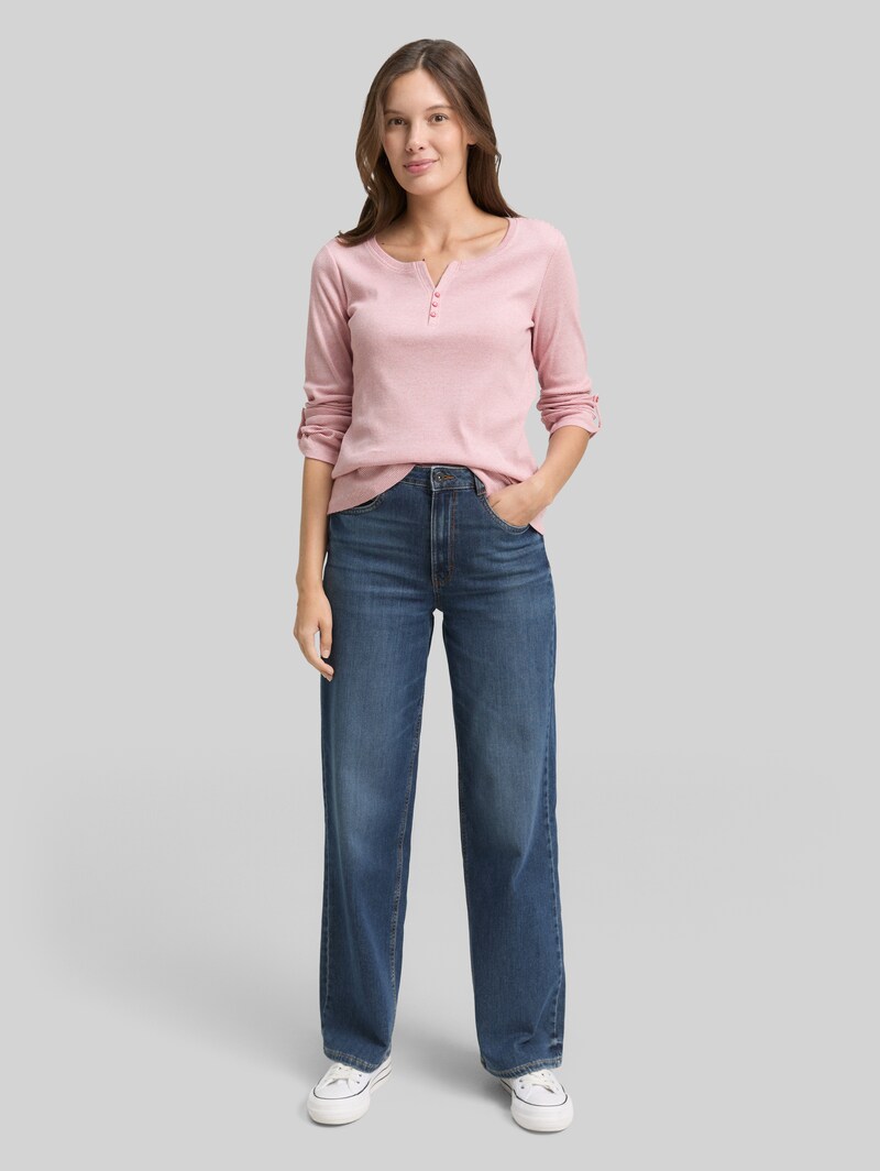Tom Tailor Langarmshirt mit Turn-Up-Funktion - Offwhite Pink Small Stripe