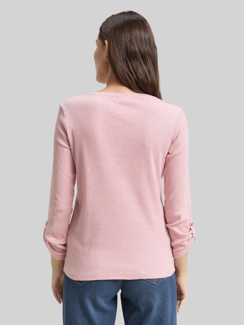 Tom Tailor Langarmshirt mit Turn-Up-Funktion - Offwhite Pink Small Stripe