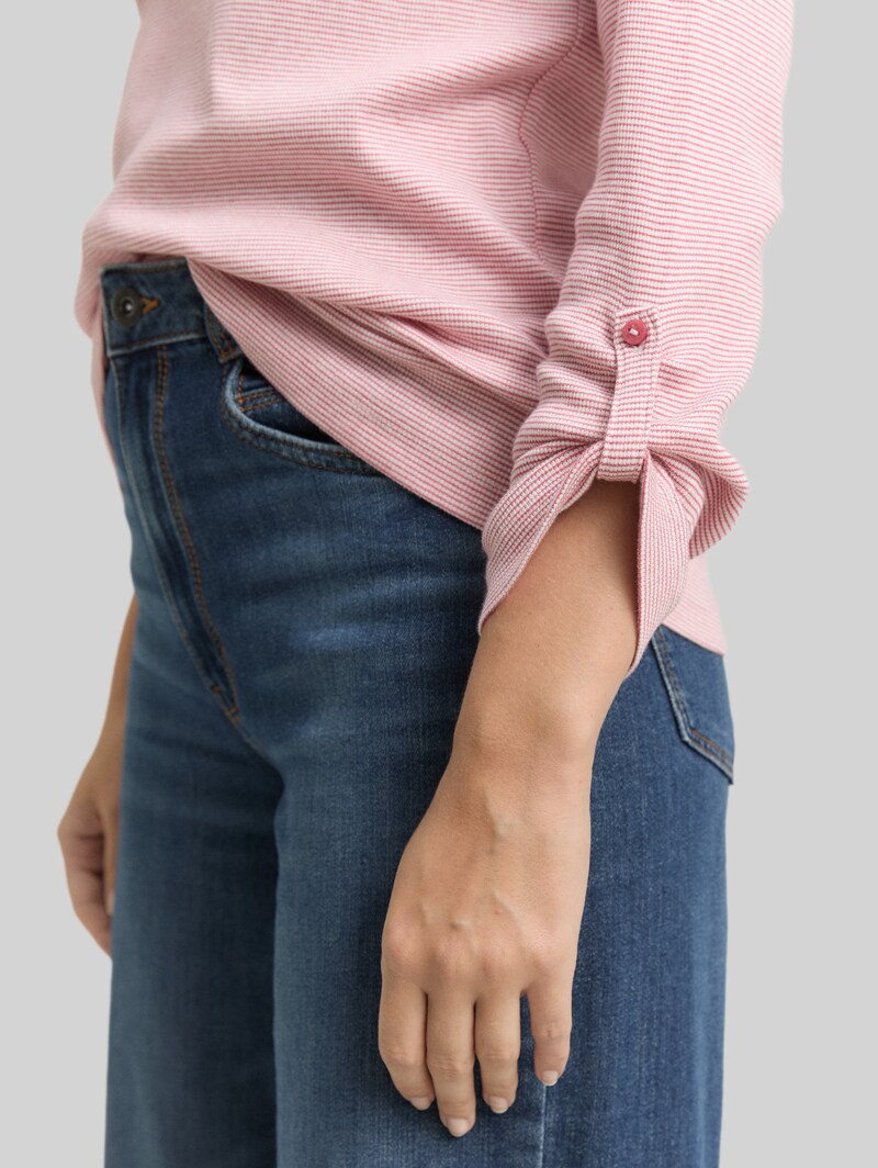 Tom Tailor Langarmshirt mit Turn-Up-Funktion - Offwhite Pink Small Stripe