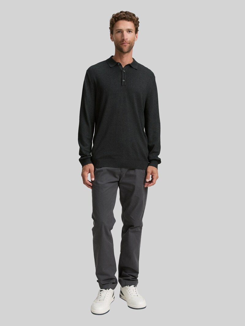 Tom Tailor Strick-Poloshirt aus Viskose - Black Grey Melange