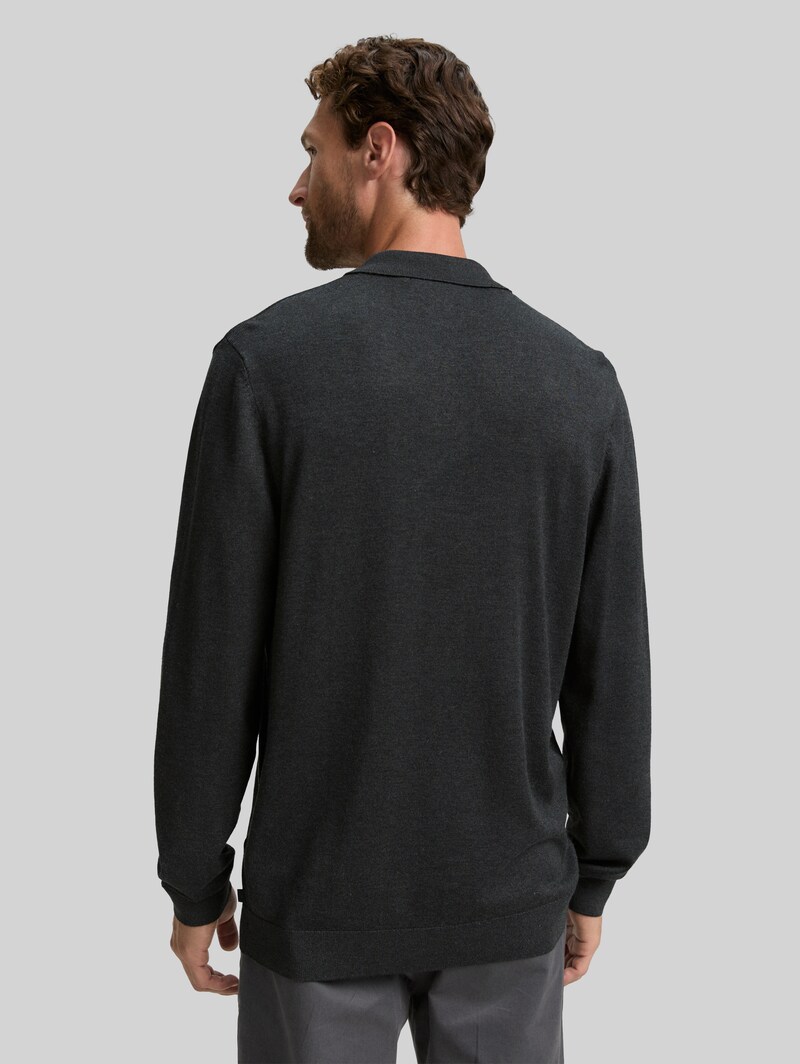 Tom Tailor Strick-Poloshirt aus Viskose - Black Grey Melange